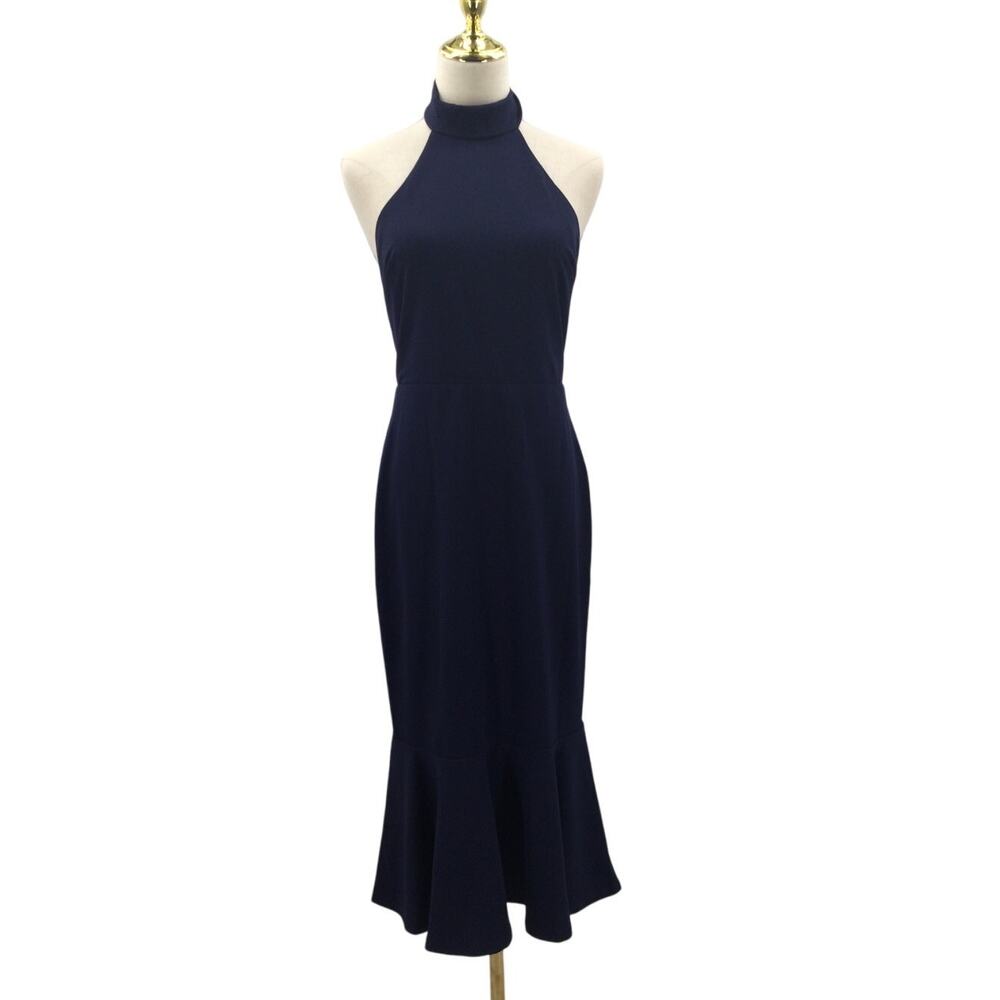 LULU'S SZ L blue halter backless peplum midi dress NEW B65